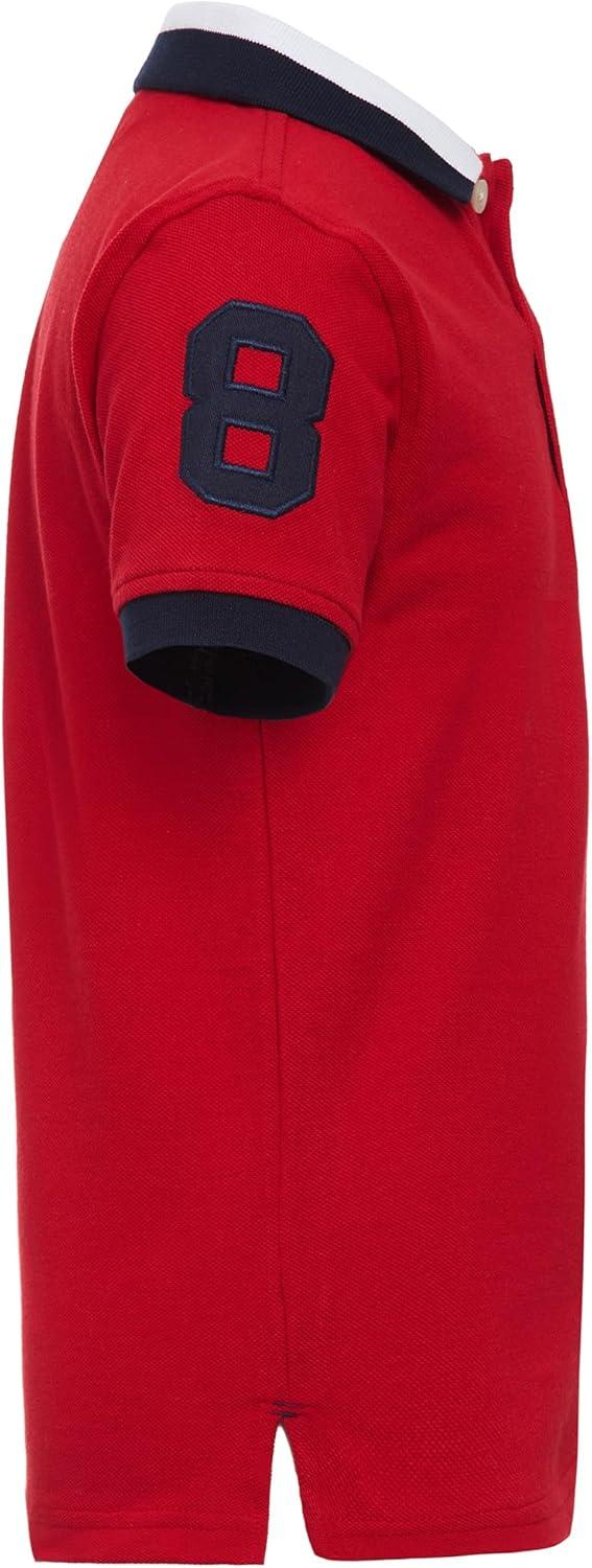 imageTommy Hilfiger Boys Short Sleeve Premium Pique Polo Shirt Button Closure Soft ampamp ComfortableMatt Tricollar Regal Red
