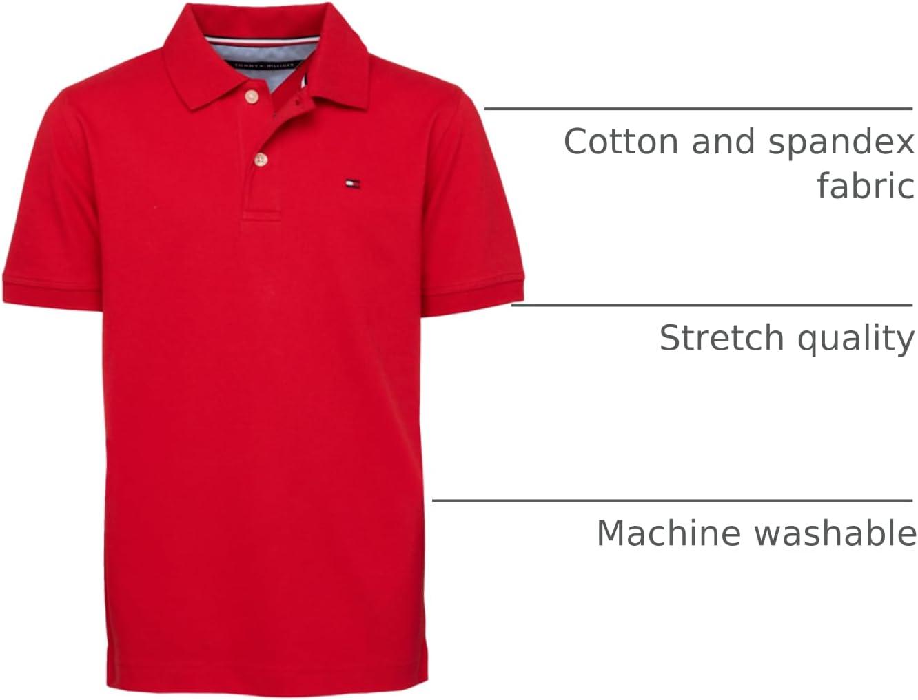 imageTommy Hilfiger Boys Short Sleeve Premium Pique Polo Shirt Button Closure Soft ampamp ComfortableRegal Red Stretch