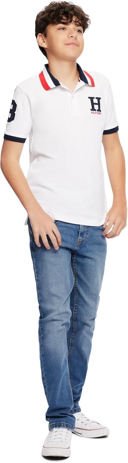 imageTommy Hilfiger Boys Short Sleeve Premium Pique Polo Shirt Button Closure Soft ampamp ComfortableWhite