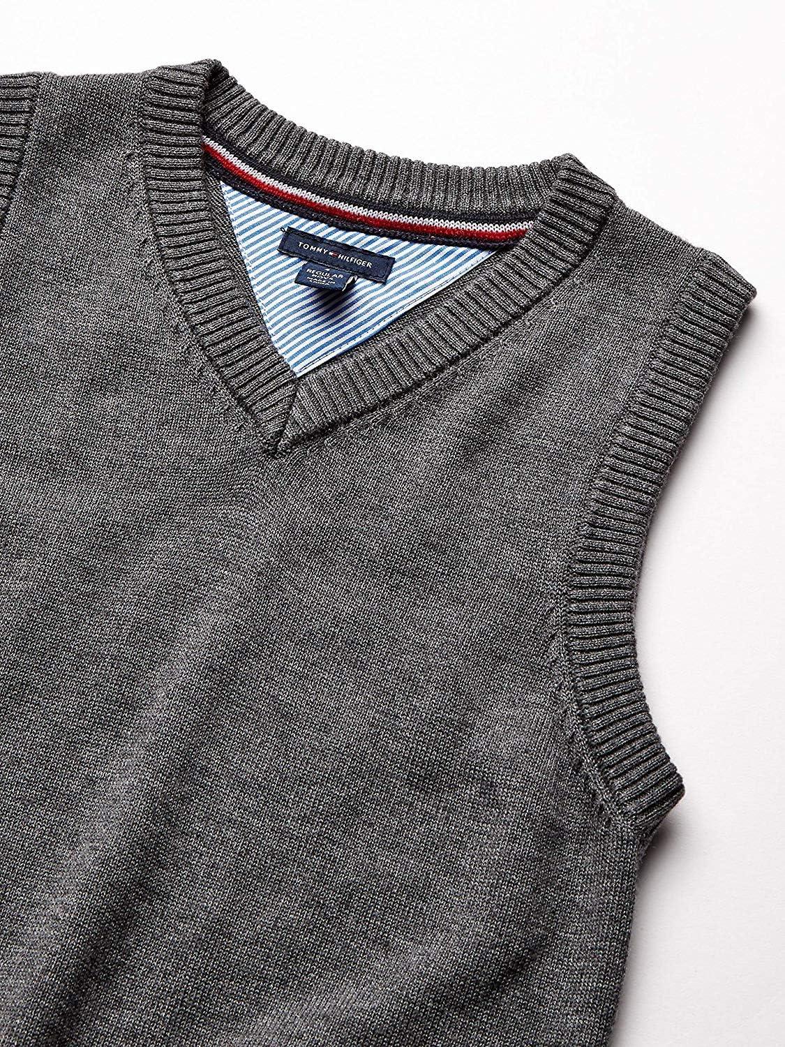 imageTommy Hilfiger Boys Sleeveless Ribbed VNeck Sweater Vest Kids School UniformMedium Grey Heather