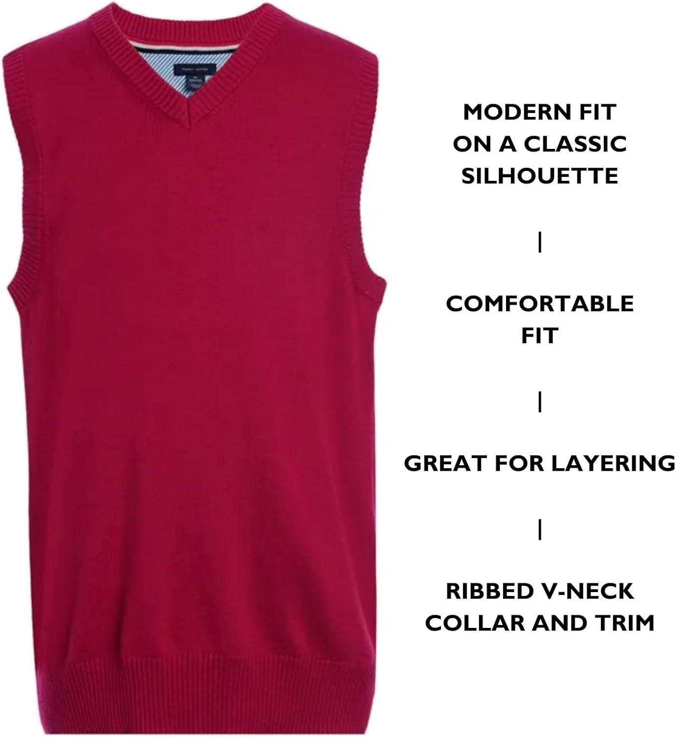 imageTommy Hilfiger Boys Sleeveless Ribbed VNeck Sweater Vest Kids School UniformRed