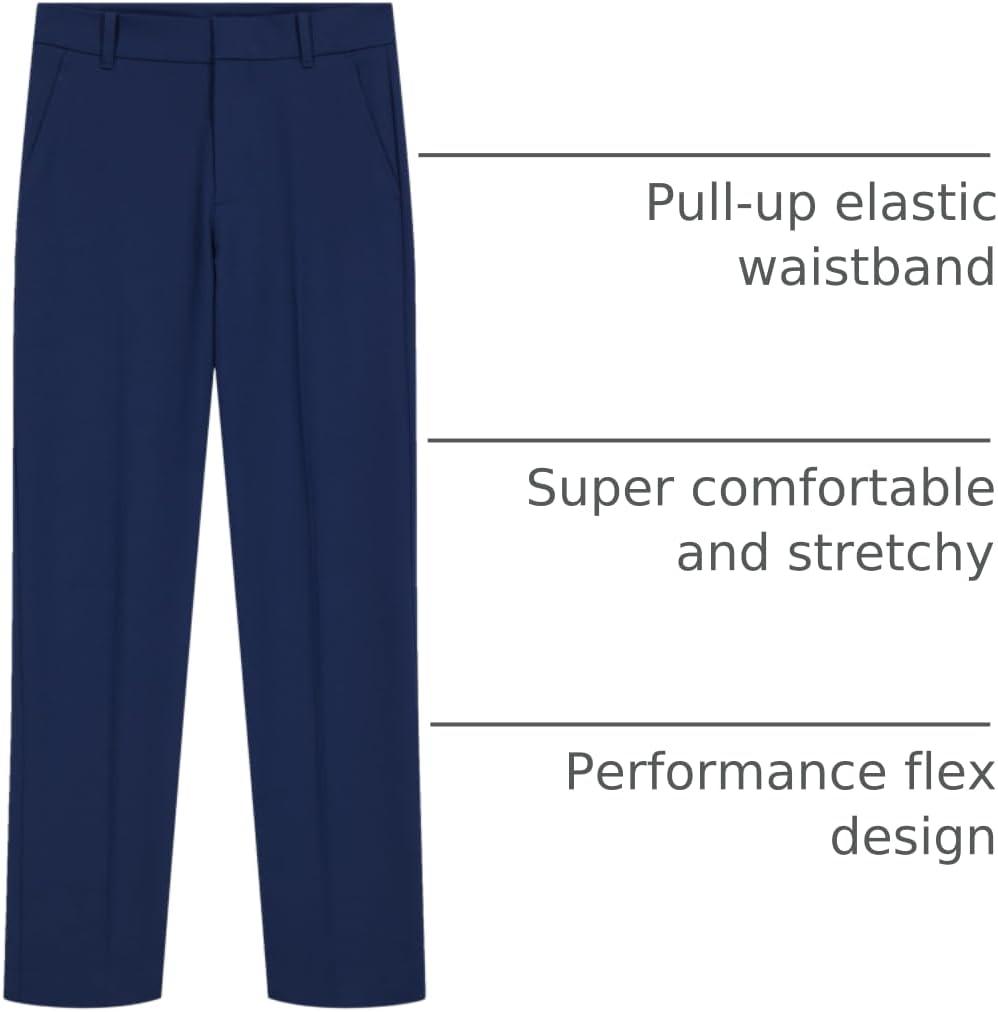 imageTommy Hilfiger Boys Th Flex Stretch Performance Dress Pant Straight Leg Fit Zip Fly ampamp Belt Loops Side ampamp Back PocketsBank Blue Performance