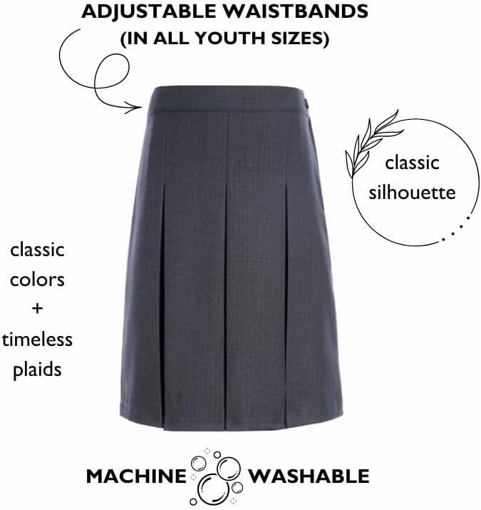 imageTommy Hilfiger Girls Adjustable Solid Box Classic Pleat Skirt School UniformKhaki