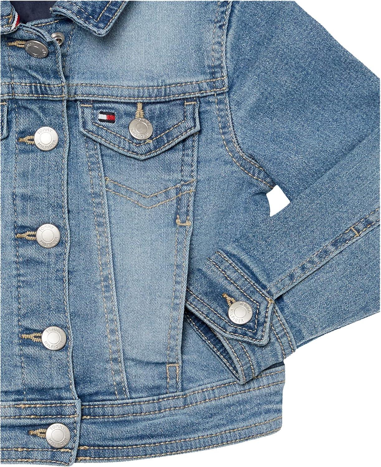 imageTommy Hilfiger Girls Classic Jean Jacket Denim Coat With Embroidered Logo ampamp Front PocketsNolita Wash