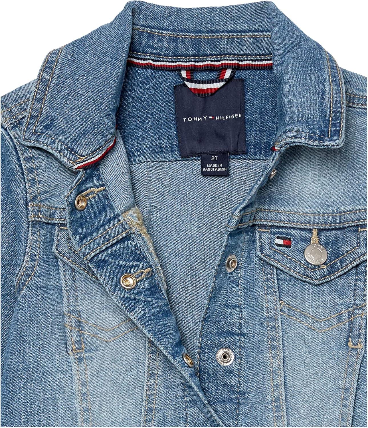 imageTommy Hilfiger Girls Classic Jean Jacket Denim Coat With Embroidered Logo ampamp Front PocketsNolita Wash
