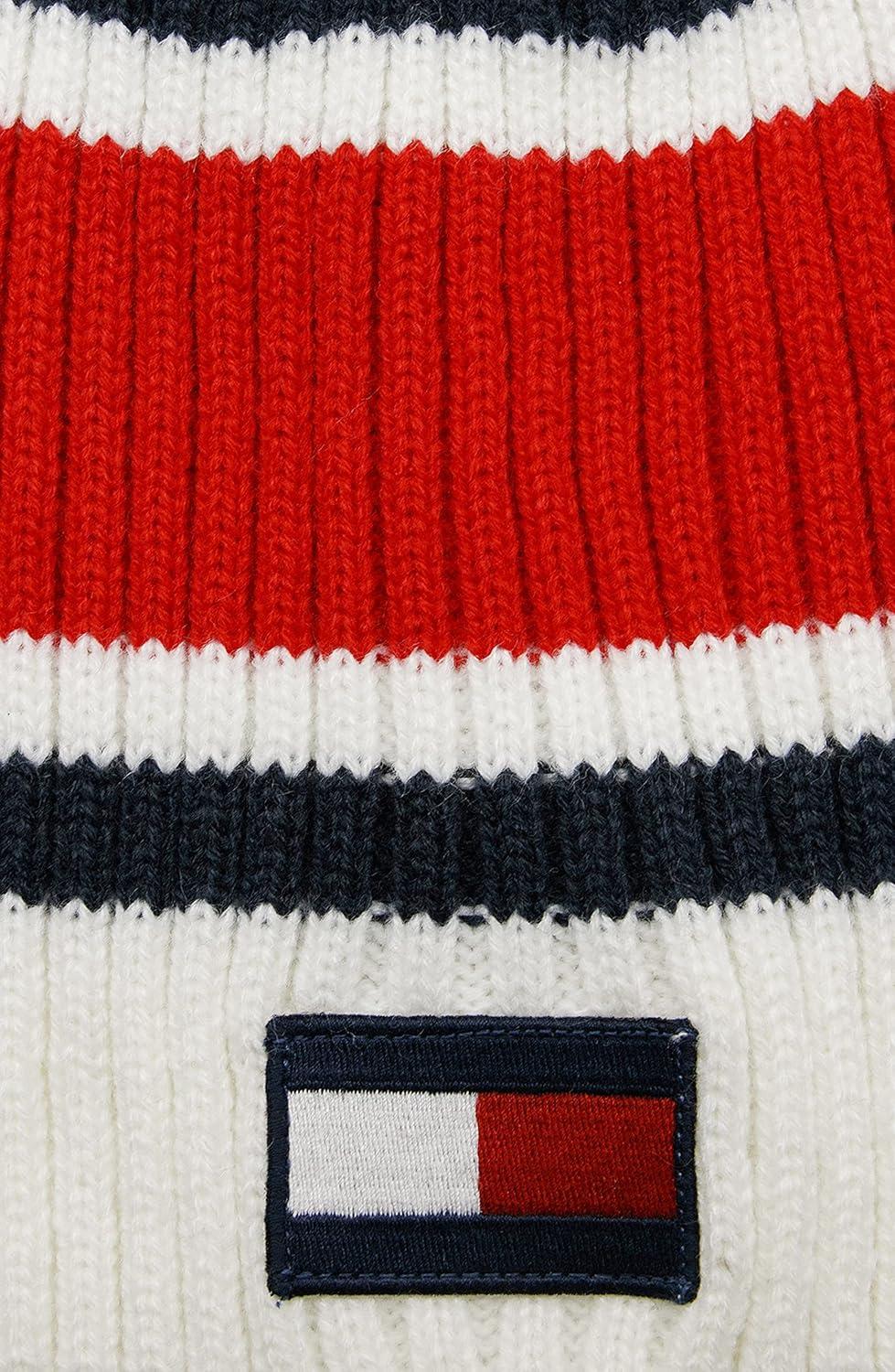 imageTommy Hilfiger Girls Cuffed Hat with Pom PomWhite Striped