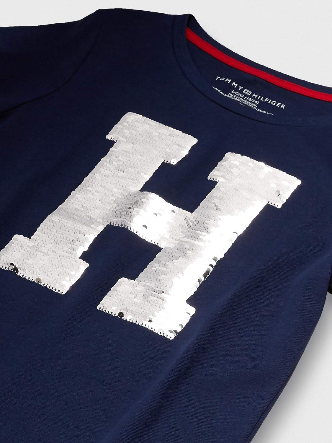 imageTommy Hilfiger Girls Fem Fit Short Sleeve Everyday Kids School Uniform TeeBlue Rainbow