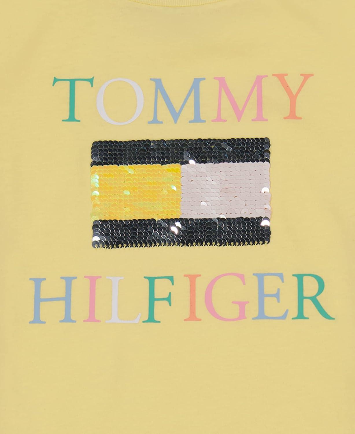 imageTommy Hilfiger Girls Fem Fit Short Sleeve Everyday Kids School Uniform TeeLemonade Flag