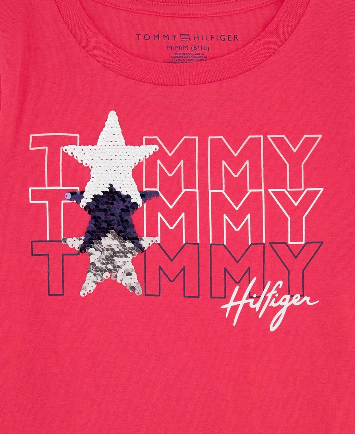 imageTommy Hilfiger Girls Fem Fit Short Sleeve Everyday Kids School Uniform TeeTeaberry Star