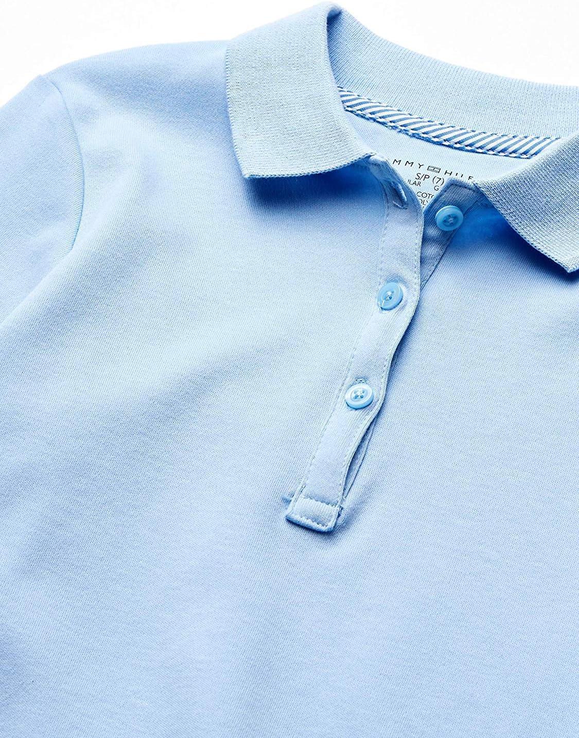 imageTommy Hilfiger Girls Long Sleeve Fitted Interlock Polo School Uniform ShirtLight Blue