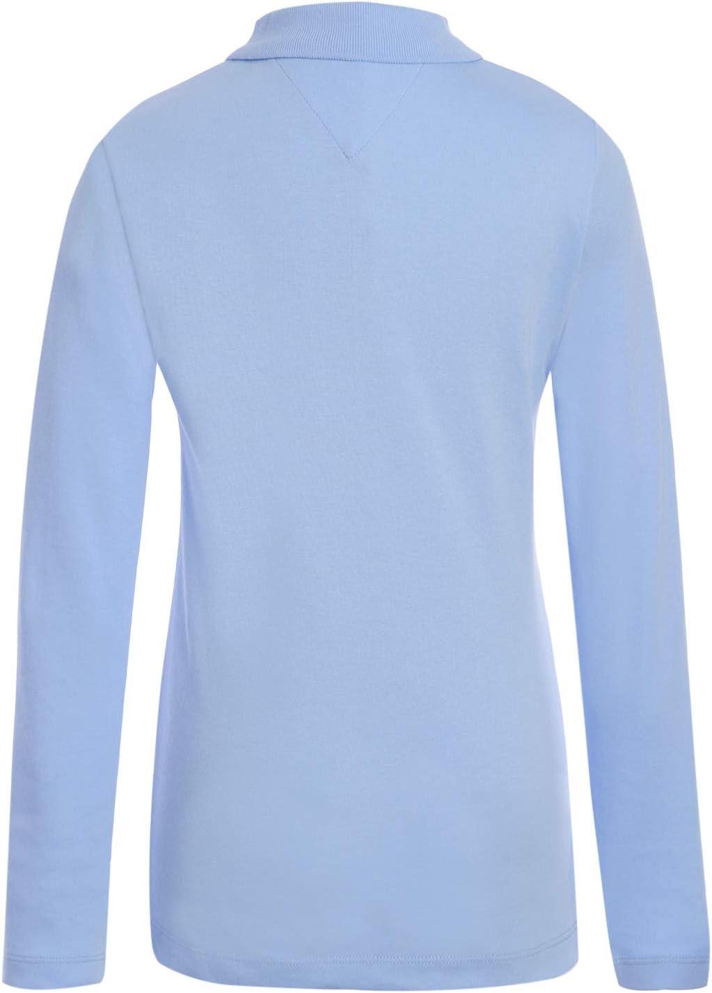 imageTommy Hilfiger Girls Long Sleeve Fitted Interlock Polo School Uniform ShirtLight Blue