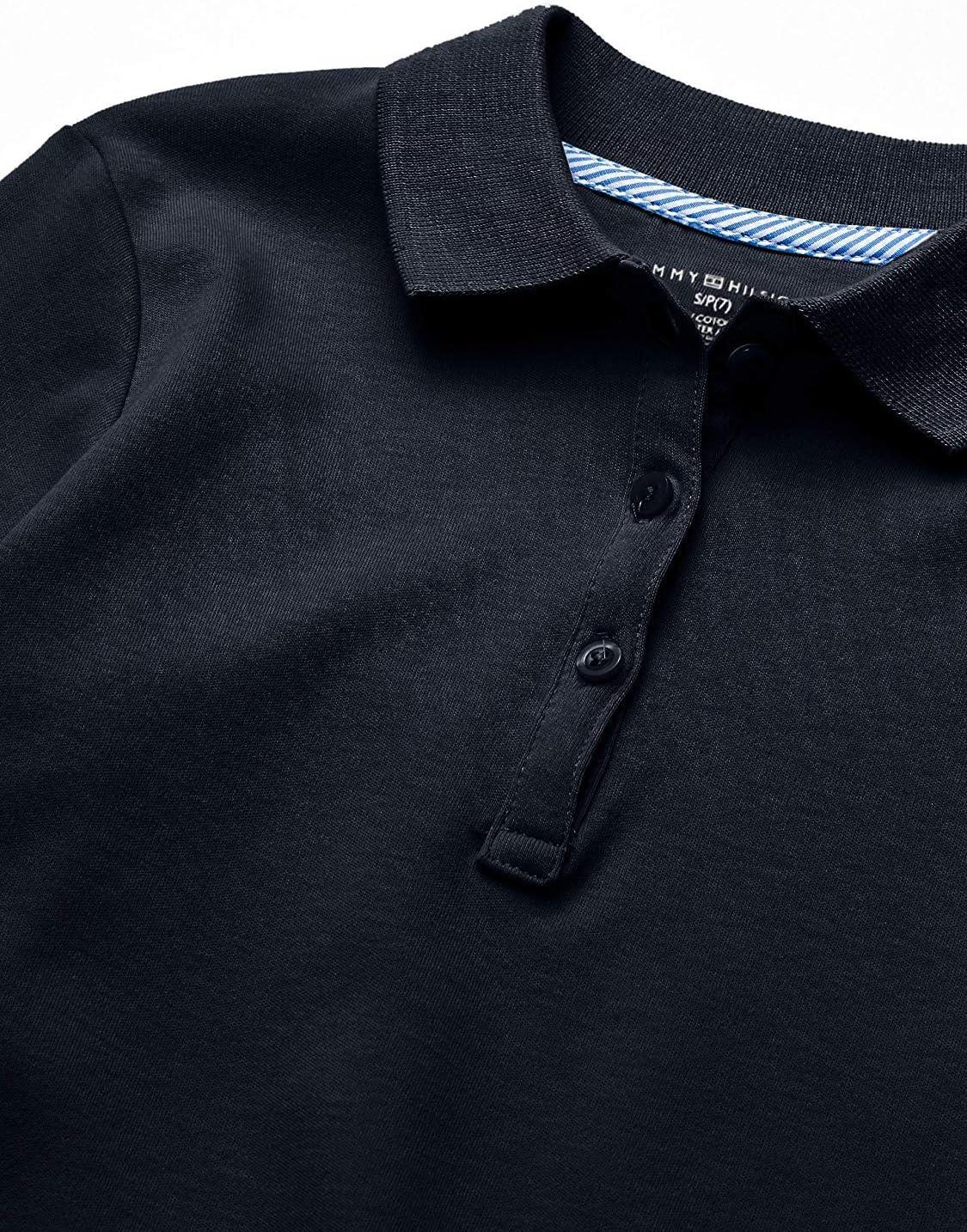imageTommy Hilfiger Girls Long Sleeve Fitted Interlock Polo School Uniform ShirtNavy