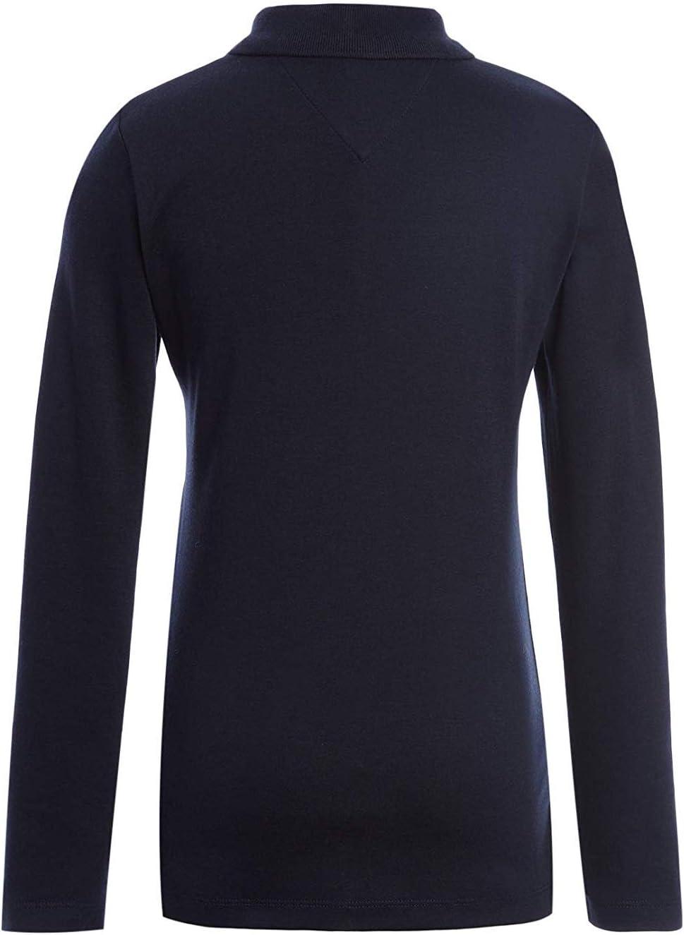 imageTommy Hilfiger Girls Long Sleeve Fitted Interlock Polo School Uniform ShirtNavy