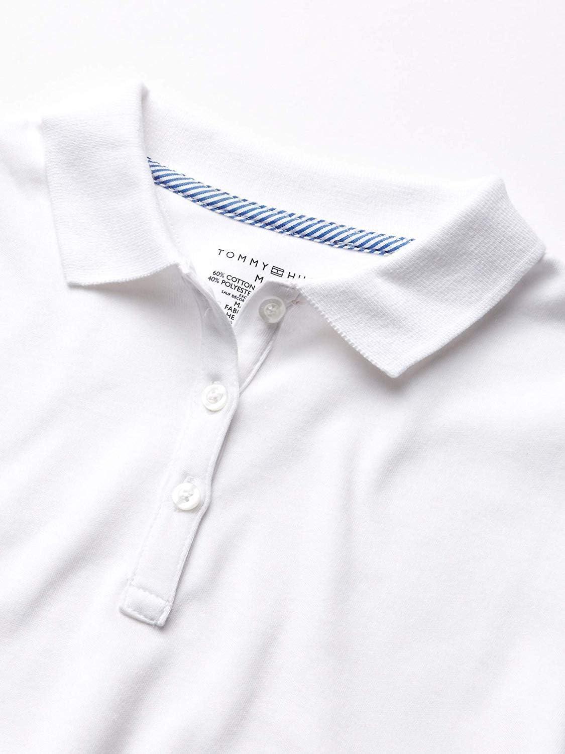 imageTommy Hilfiger Girls Long Sleeve Fitted Interlock Polo School Uniform ShirtWhite