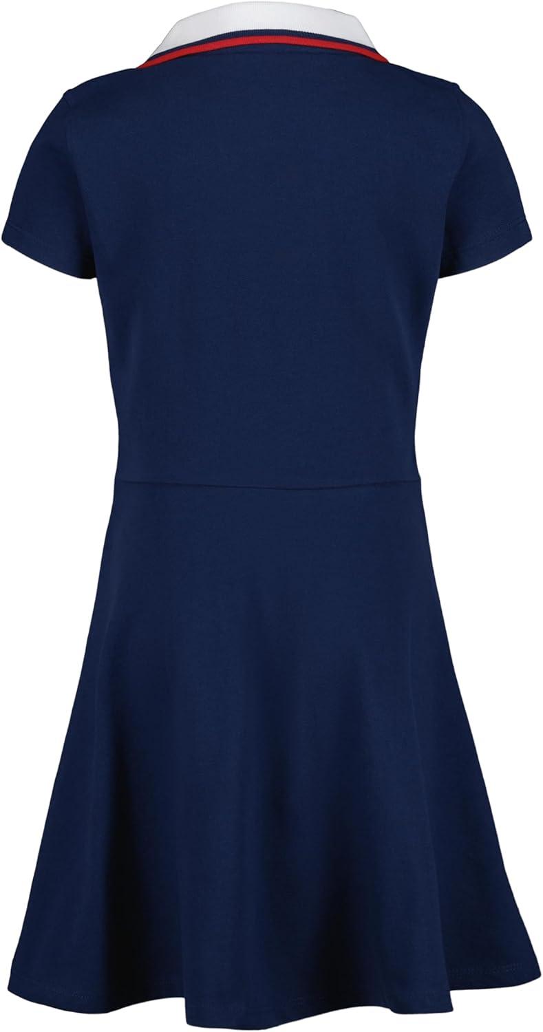 imageTommy Hilfiger Girls Short Sleeve Knit Polo Dress Everyday Casual Wear Soft ampamp Comfortable FitJohnny Collar Medieval Blue