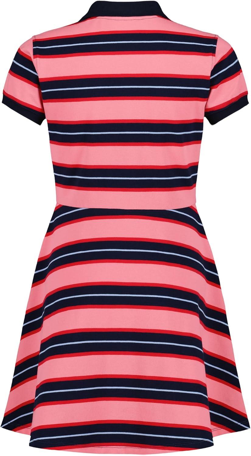 imageTommy Hilfiger Girls Short Sleeve Knit Polo Dress Everyday Casual Wear Soft ampamp Comfortable FitVarsity Stripe Strawberry