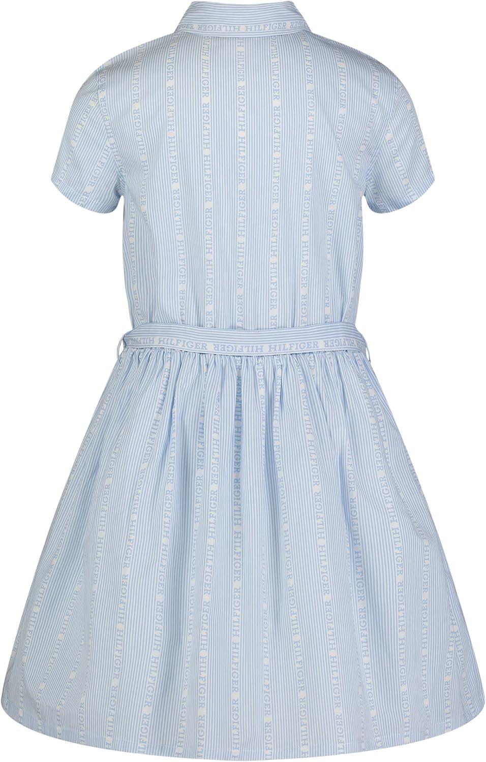 imageTommy Hilfiger Girls Short Sleeve Lightweight Denim Dress Collared with Cinched WaistStripe Logo