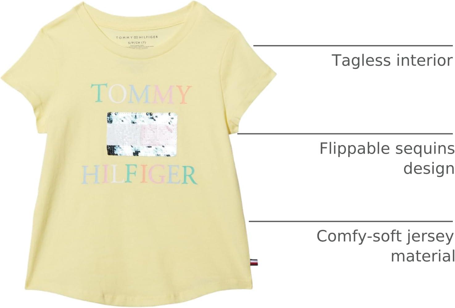 imageTommy Hilfiger Girls Short Sleeve TShirt with Flag Logo Cotton Blend Tee with Tagless InteriorLemonade Flag