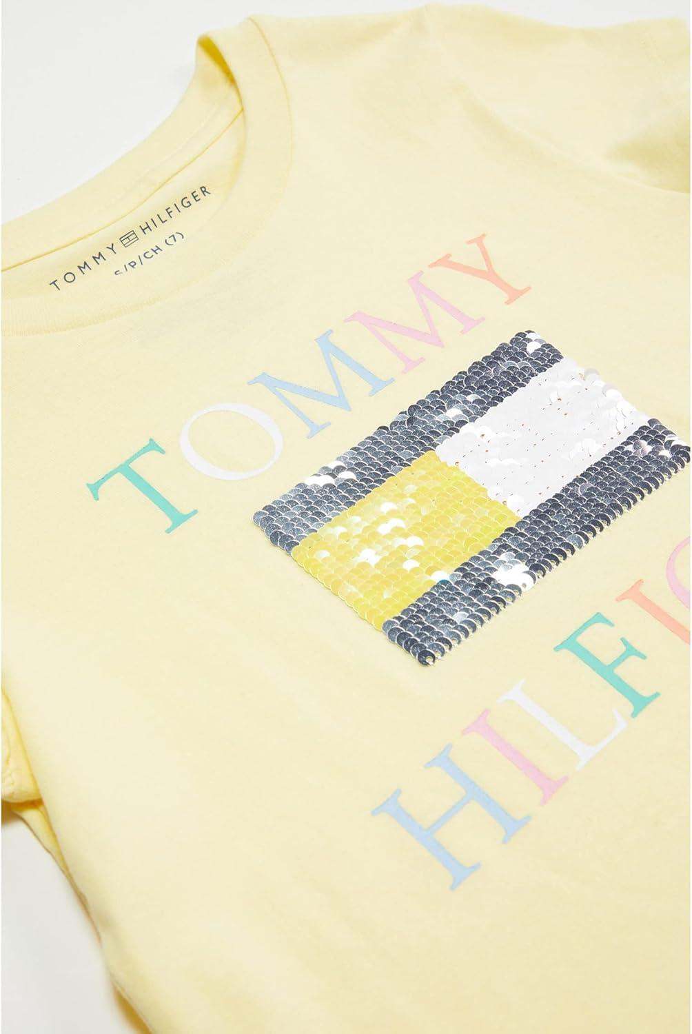 imageTommy Hilfiger Girls Short Sleeve TShirt with Flag Logo Cotton Blend Tee with Tagless InteriorLemonade Flag
