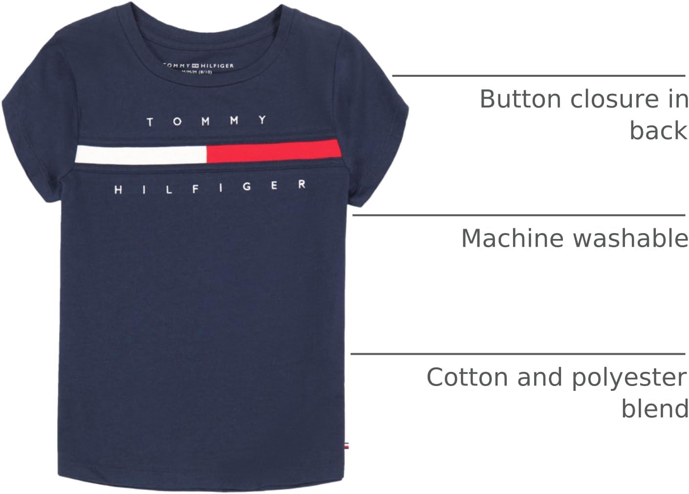 imageTommy Hilfiger Girls Short Sleeve TShirt with Flag Logo Cotton Blend Tee with Tagless InteriorNavy Blazer