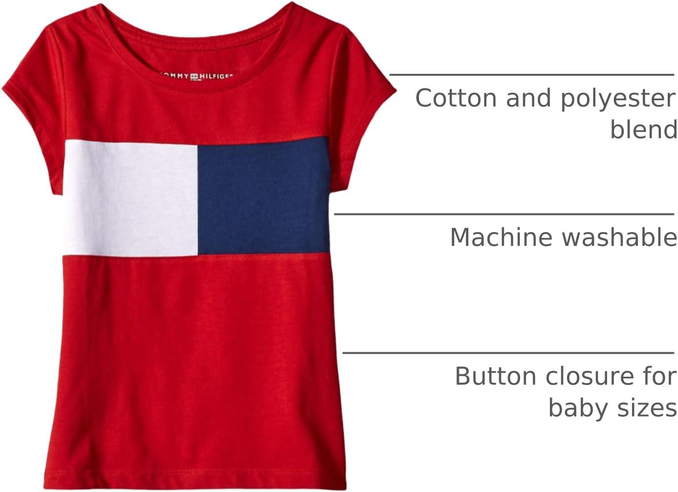 imageTommy Hilfiger Girls Short Sleeve TShirt with Flag Logo Cotton Blend Tee with Tagless InteriorRegal Red 4053