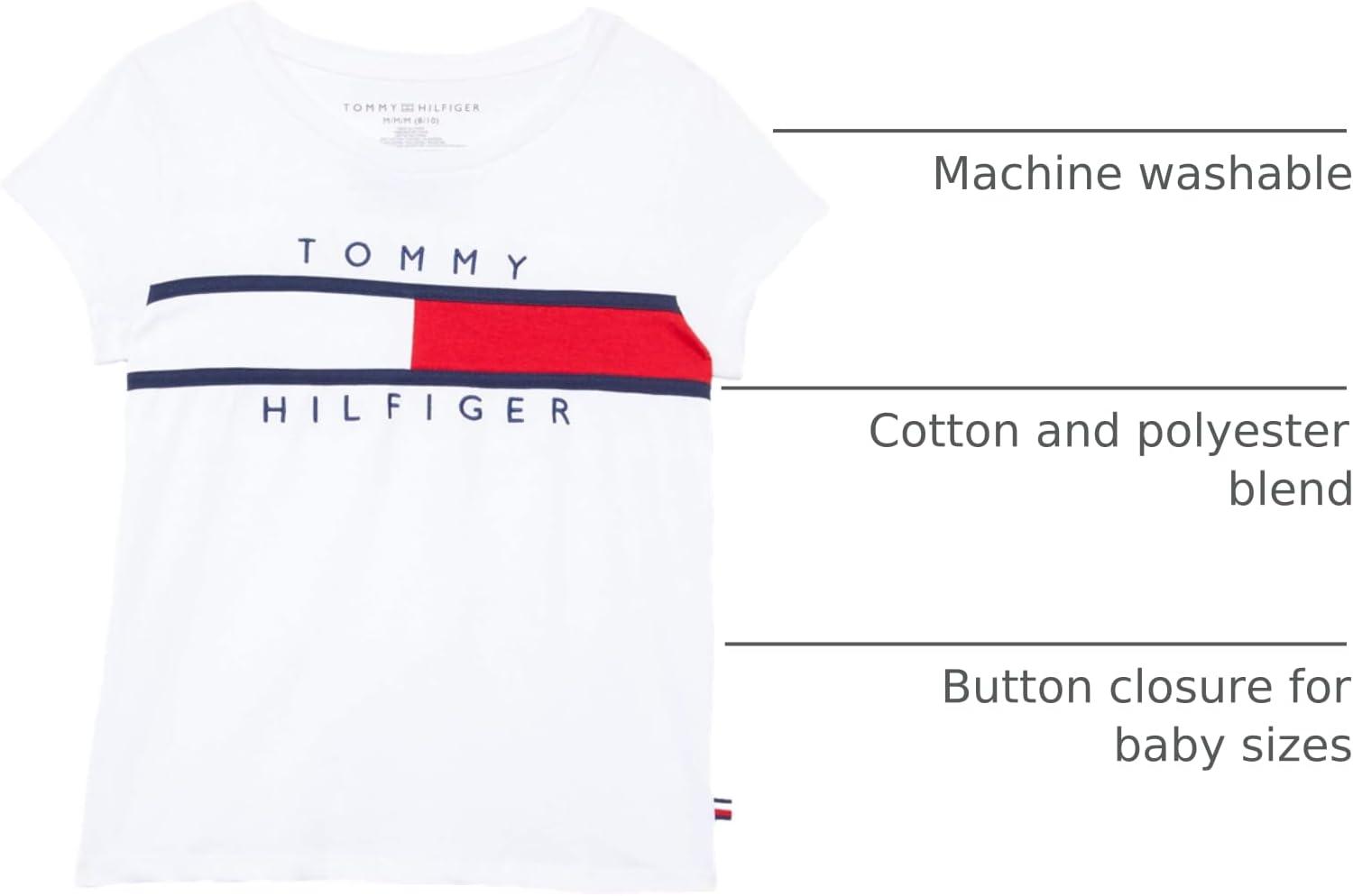 imageTommy Hilfiger Girls Short Sleeve TShirt with Flag Logo Cotton Blend Tee with Tagless InteriorWhite