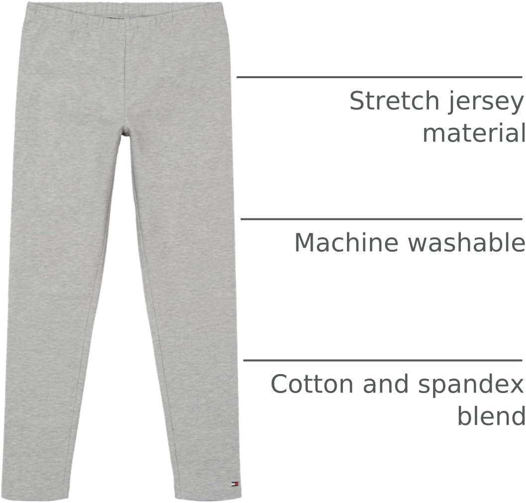 imageTommy Hilfiger Girls Stretch Jersey Leggings FullLength Pants with Classic Logo TrimmingGrey Heather B10