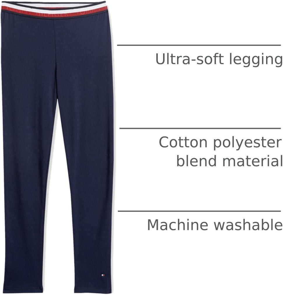 imageTommy Hilfiger Girls Stretch Jersey Leggings FullLength Pants with Classic Logo TrimmingNavy Blazer