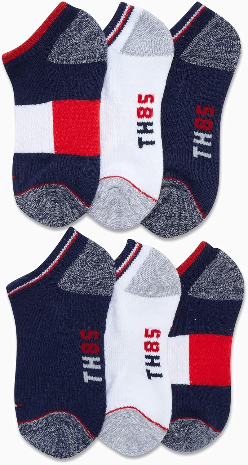 imageTommy Hilfiger Kids Athletic Socks 6 Pack Breathable No Show Low Cut Ankle Socks for Boys and Girls Sizes SLAssorted