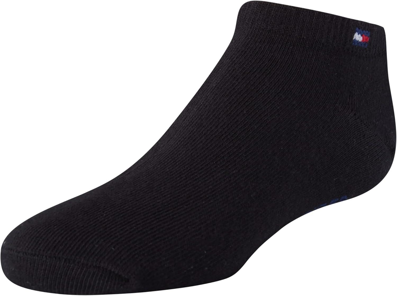 imageTommy Hilfiger Kids Athletic Socks 6 Pack Breathable No Show Low Cut Ankle Socks for Boys and Girls Sizes SLBlack Flatknit
