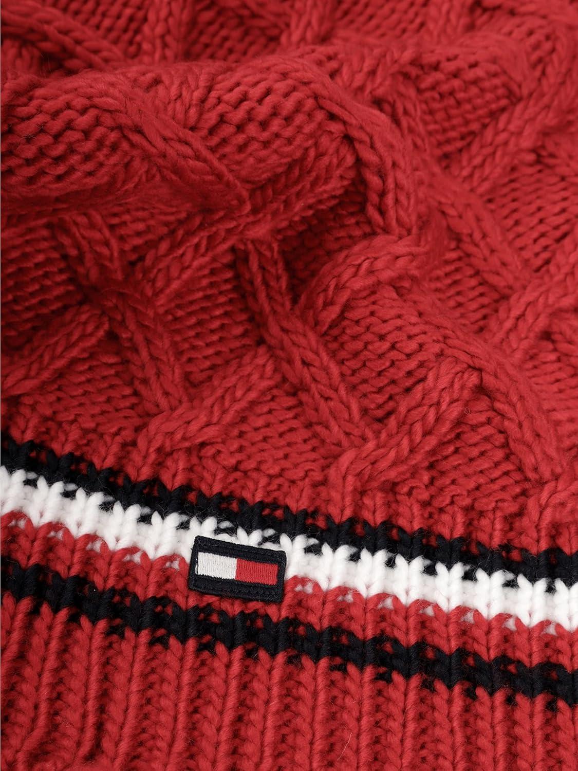 imageTommy Hilfiger Mens Beanie Knit SolidPrimary Red Lattice