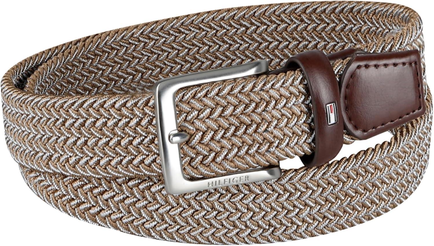 imageTommy Hilfiger Mens Fully Adjustable Fabric Web Casual BeltKhakiWhite