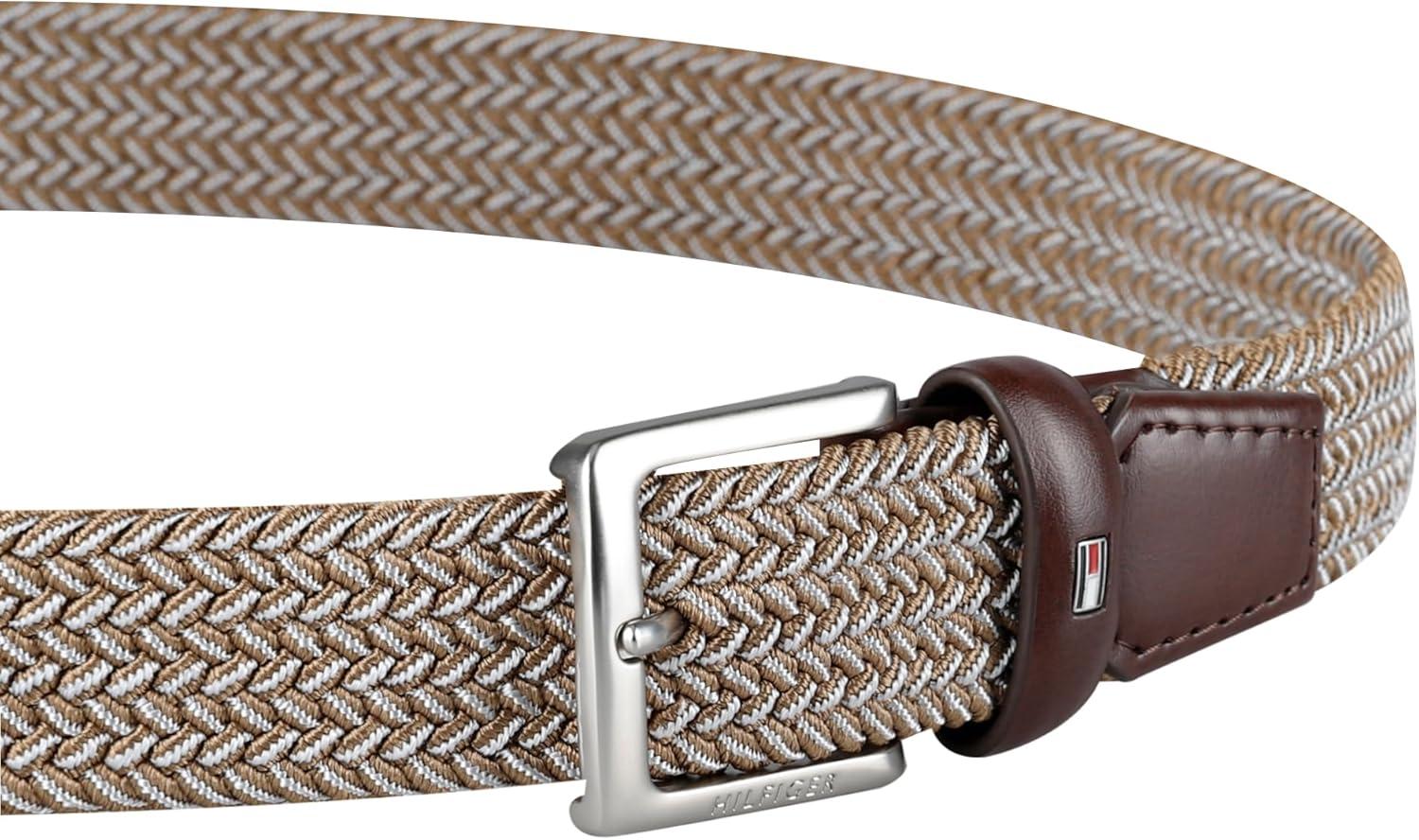 imageTommy Hilfiger Mens Fully Adjustable Fabric Web Casual BeltKhakiWhite