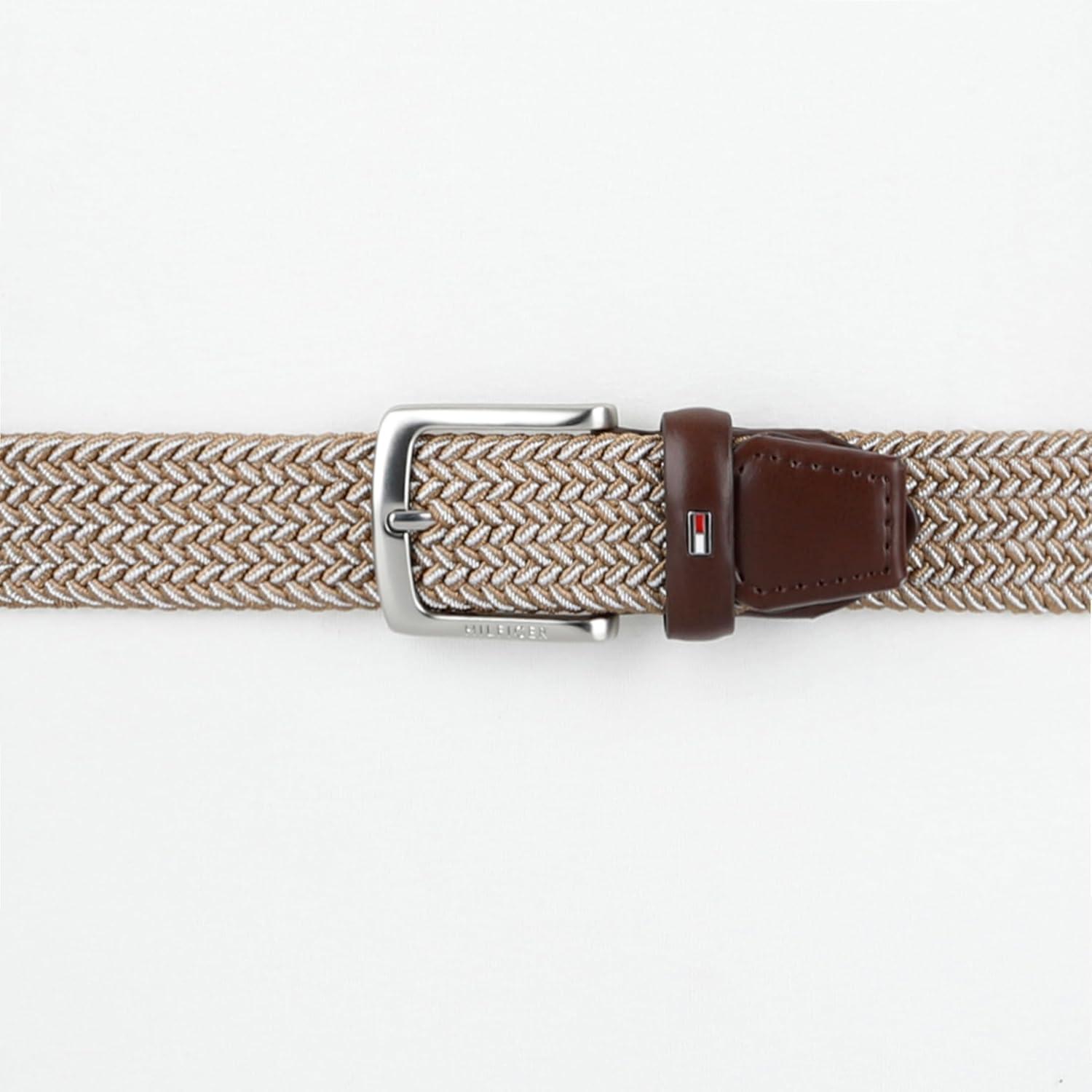 imageTommy Hilfiger Mens Fully Adjustable Fabric Web Casual BeltKhakiWhite