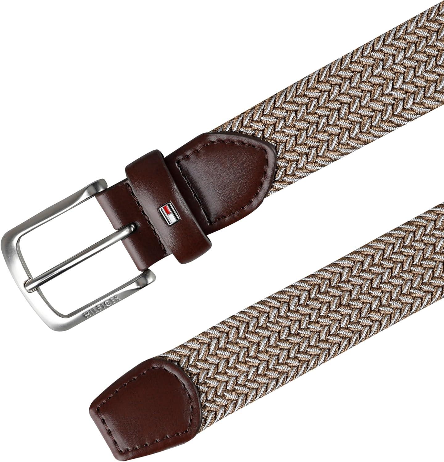 imageTommy Hilfiger Mens Fully Adjustable Fabric Web Casual BeltKhakiWhite