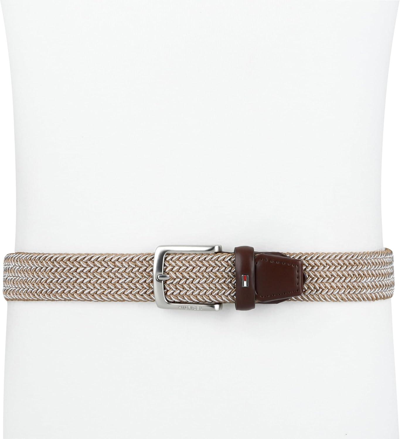imageTommy Hilfiger Mens Fully Adjustable Fabric Web Casual BeltKhakiWhite