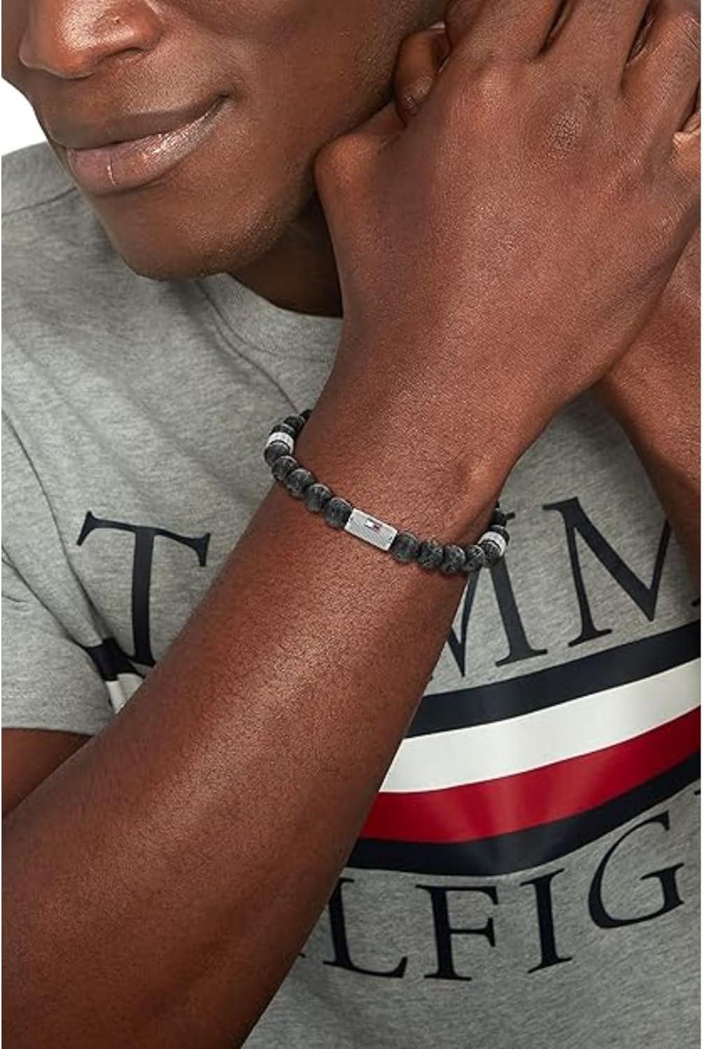 imageTommy Hilfiger Mens Jewelry Wood Beaded BraceletBlack Lava