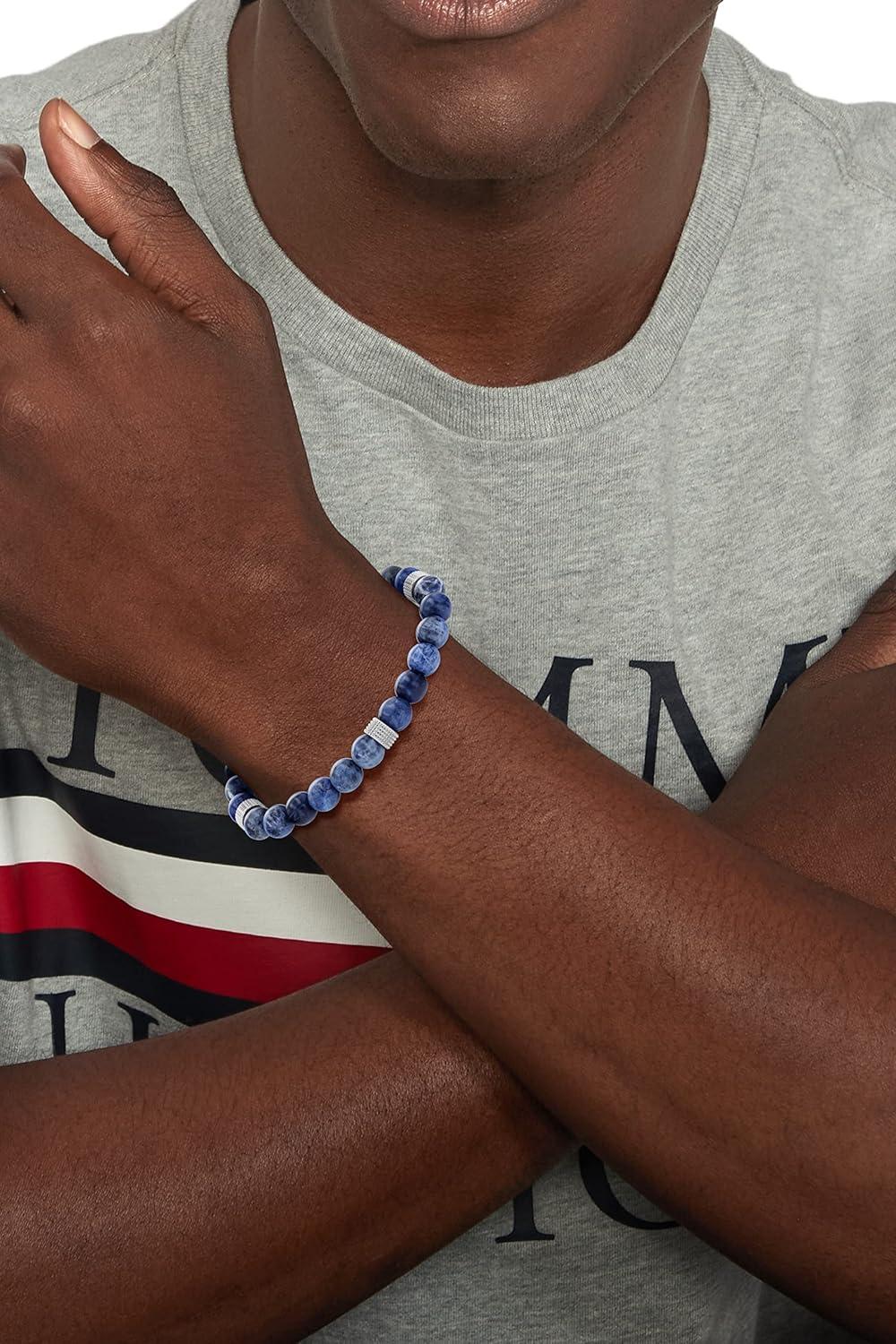 imageTommy Hilfiger Mens Jewelry Wood Beaded BraceletBlue Sodalite