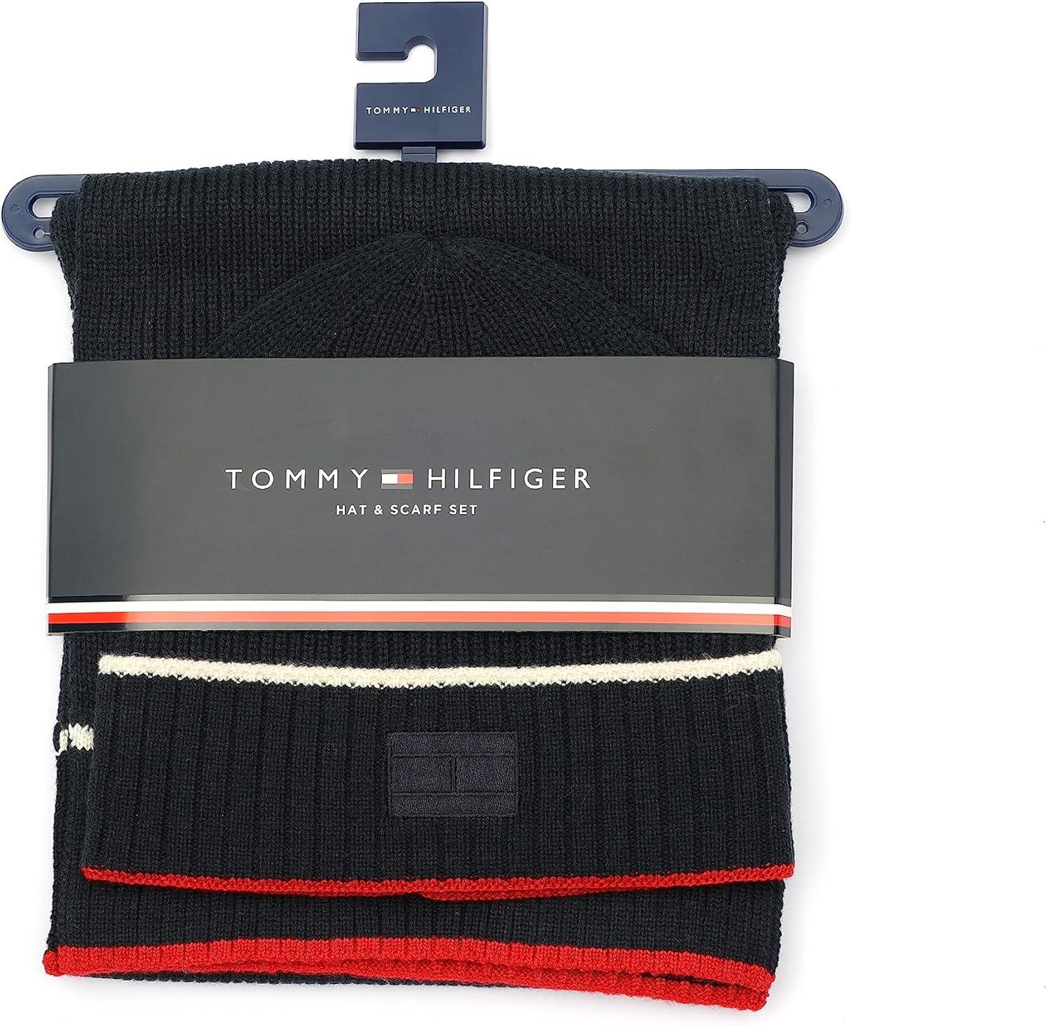 imageTommy Hilfiger Mens Split Tipping Cuff Hat and Scarf Set Desert Sky Multi One Size