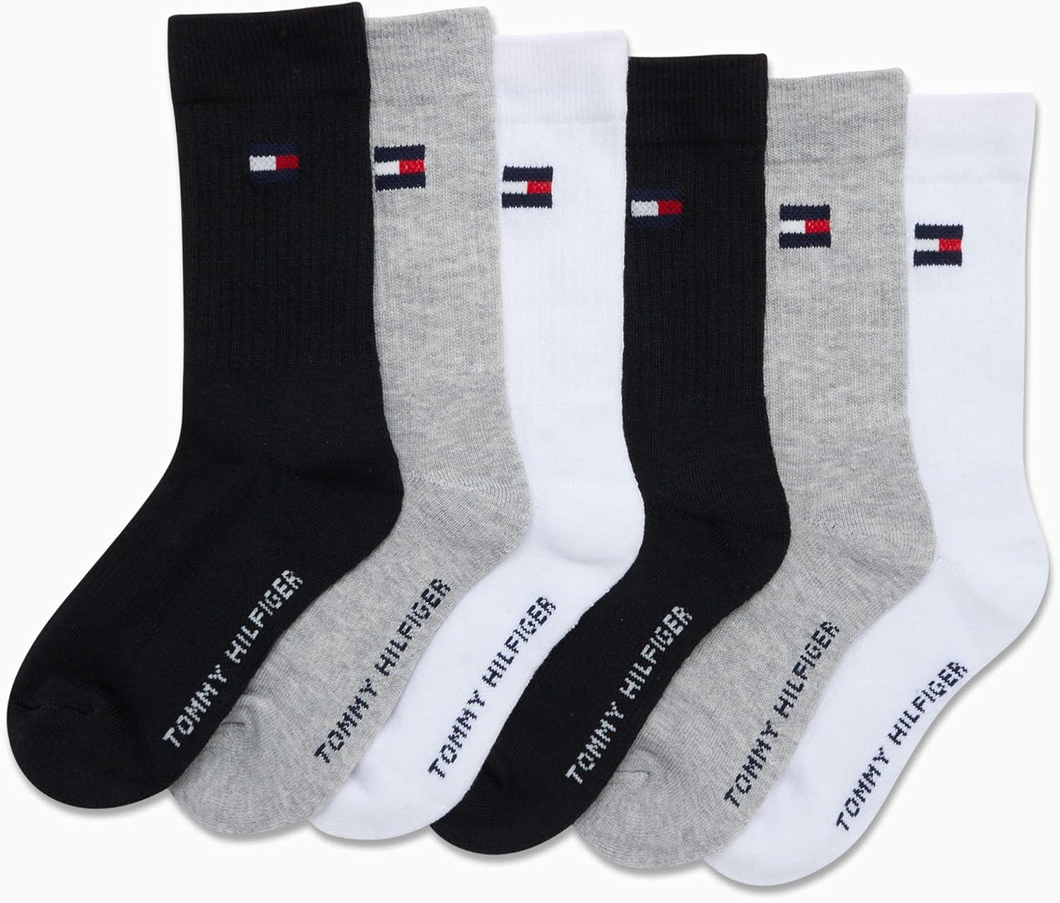 imageTommy Hilfiger Unisex Kids Athletic Socks Cushioned Crew Socks 6 PackAssorted