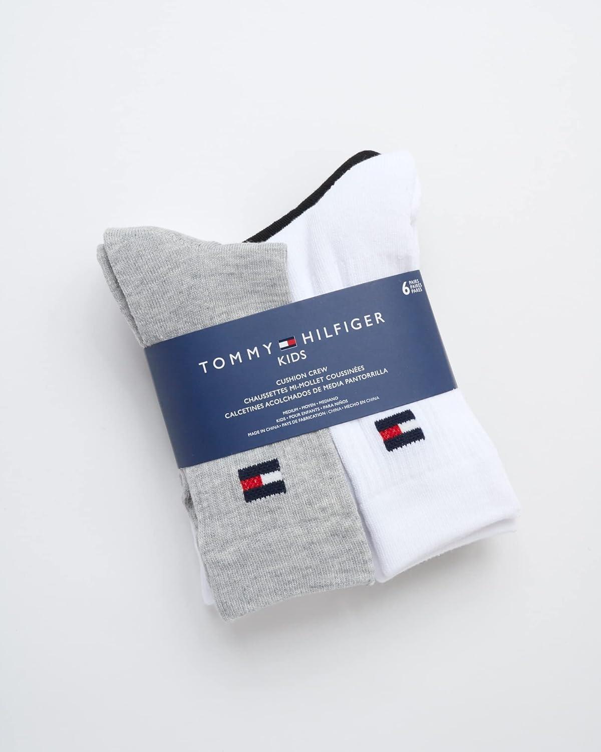 imageTommy Hilfiger Unisex Kids Athletic Socks Cushioned Crew Socks 6 PackAssorted