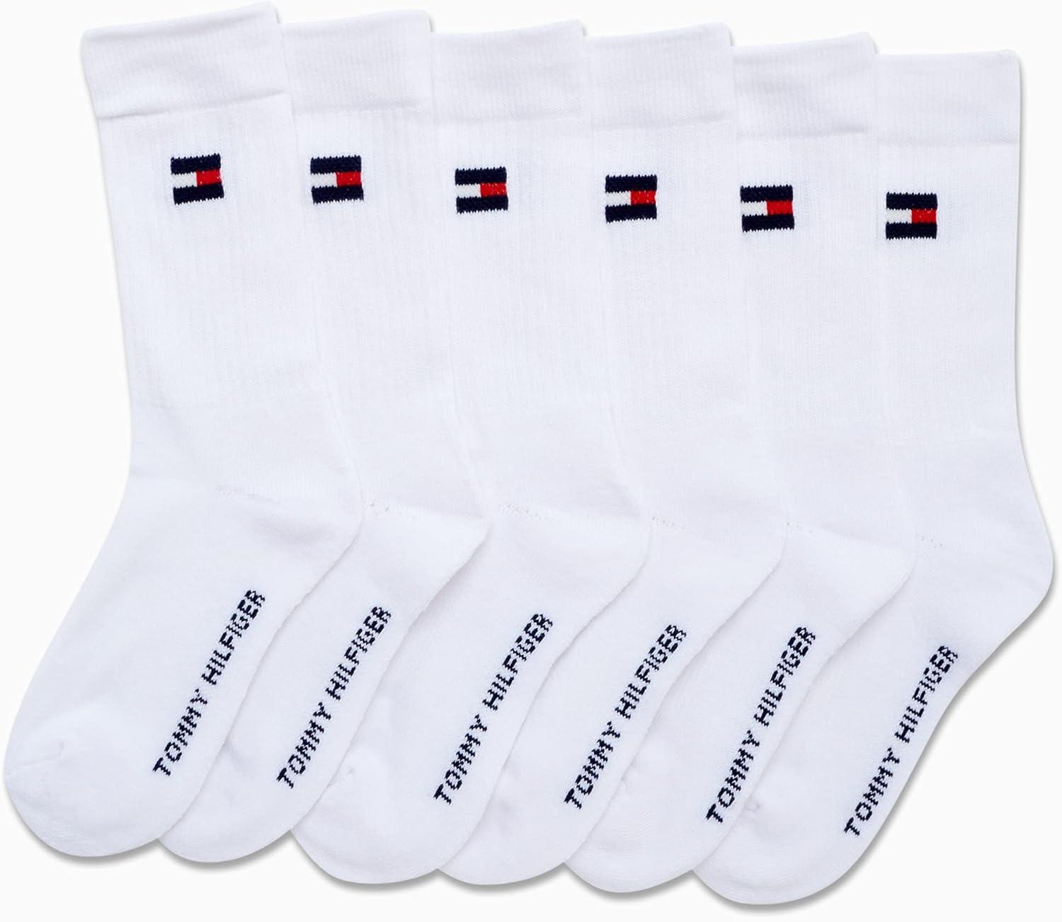 imageTommy Hilfiger Unisex Kids Athletic Socks Cushioned Crew Socks 6 PackWhite