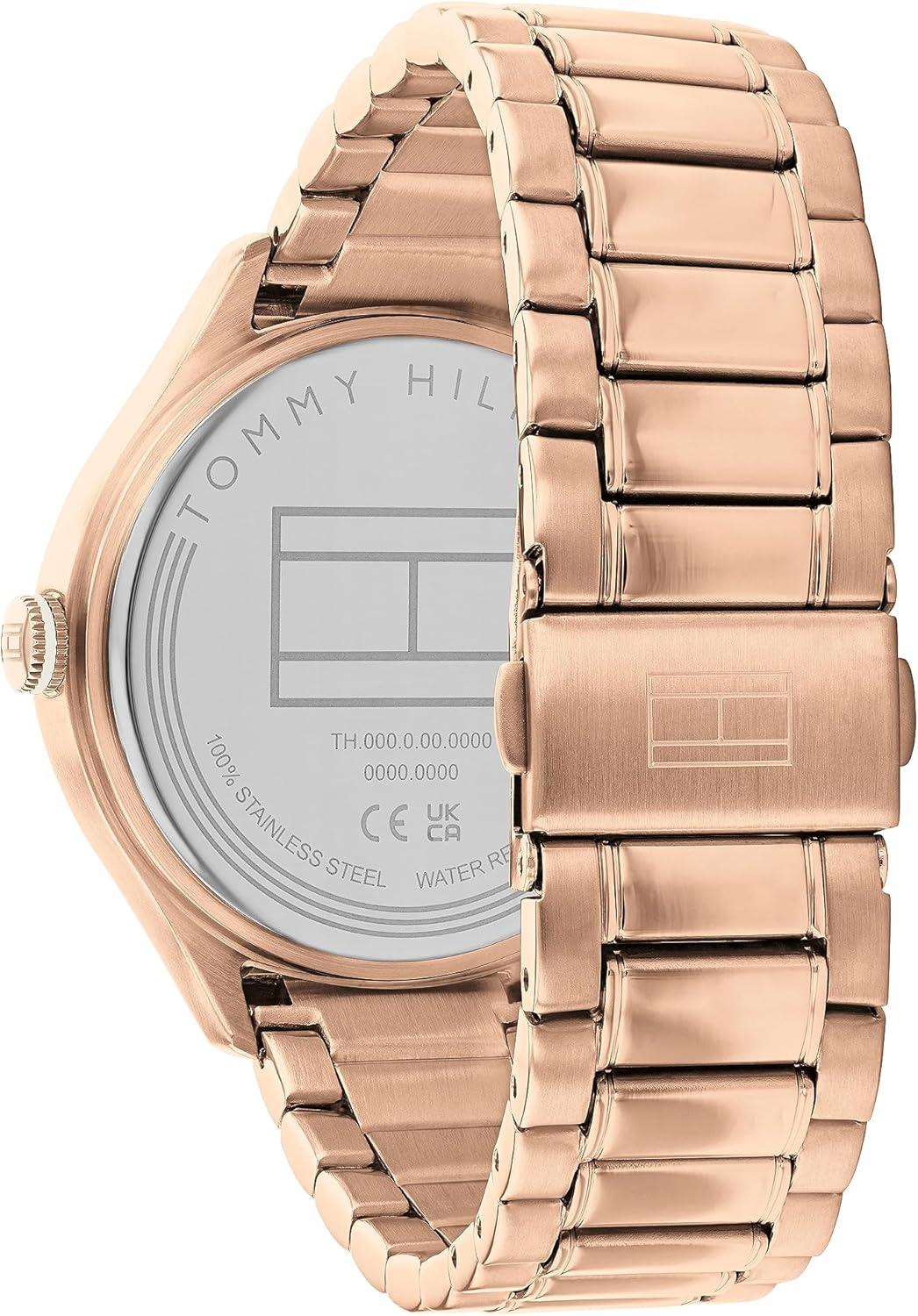 imageTommy Hilfiger Womens Quartz MultiFunction Watch with Textured Dial and Crystal Bezel Gift for HerRose Gold
