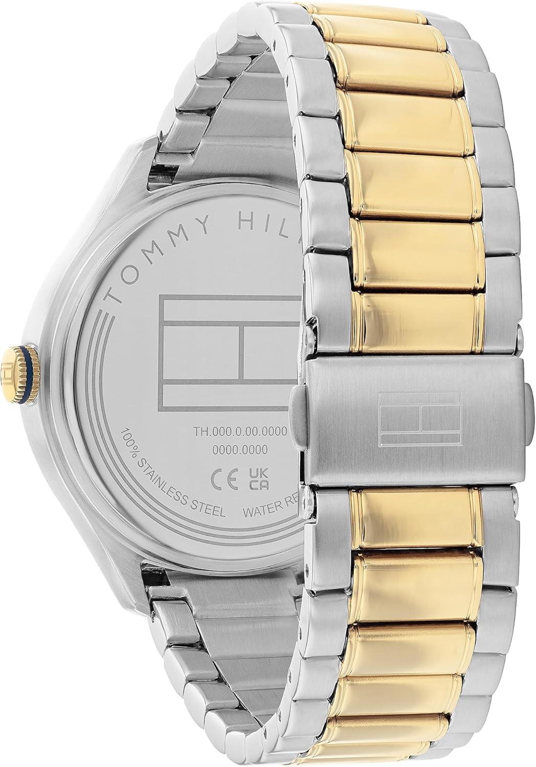 imageTommy Hilfiger Womens Quartz MultiFunction Watch with Textured Dial and Crystal Bezel Gift for HerTwo Tone