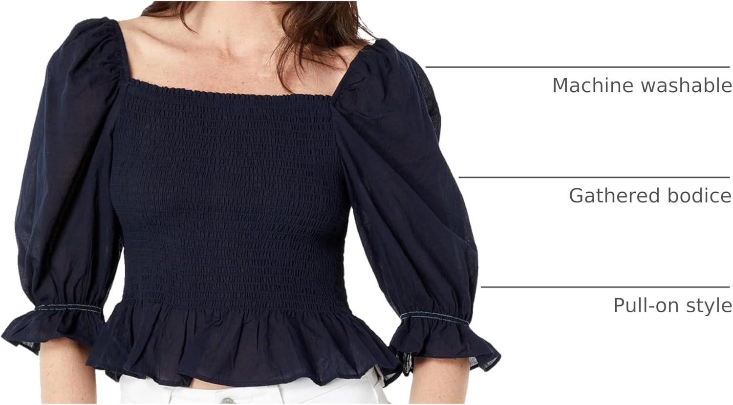 imageTommy Hilfiger Womens Smocked Peplum Shirt BlouseSky Captain