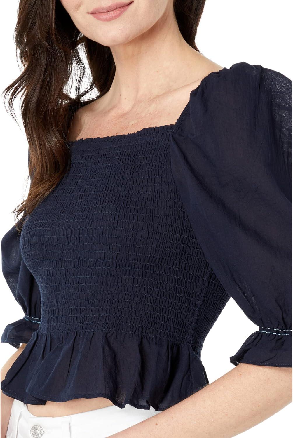 imageTommy Hilfiger Womens Smocked Peplum Shirt BlouseSky Captain