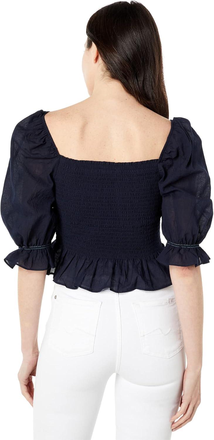 imageTommy Hilfiger Womens Smocked Peplum Shirt BlouseSky Captain