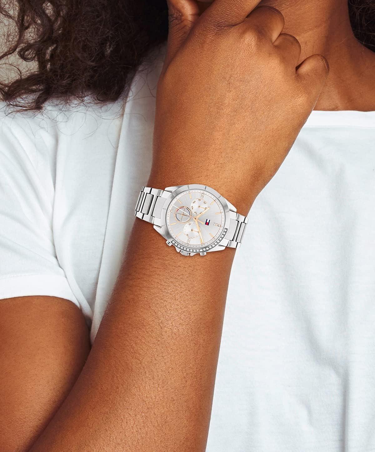 imageTommy Hilfiger Womens Sporty Watch Multifunction Stainless Steel Wristwatch Water Resistant up to 5 ATM50 Meters Premium Fashion Timepiece for All Occasions 38 mmSilver