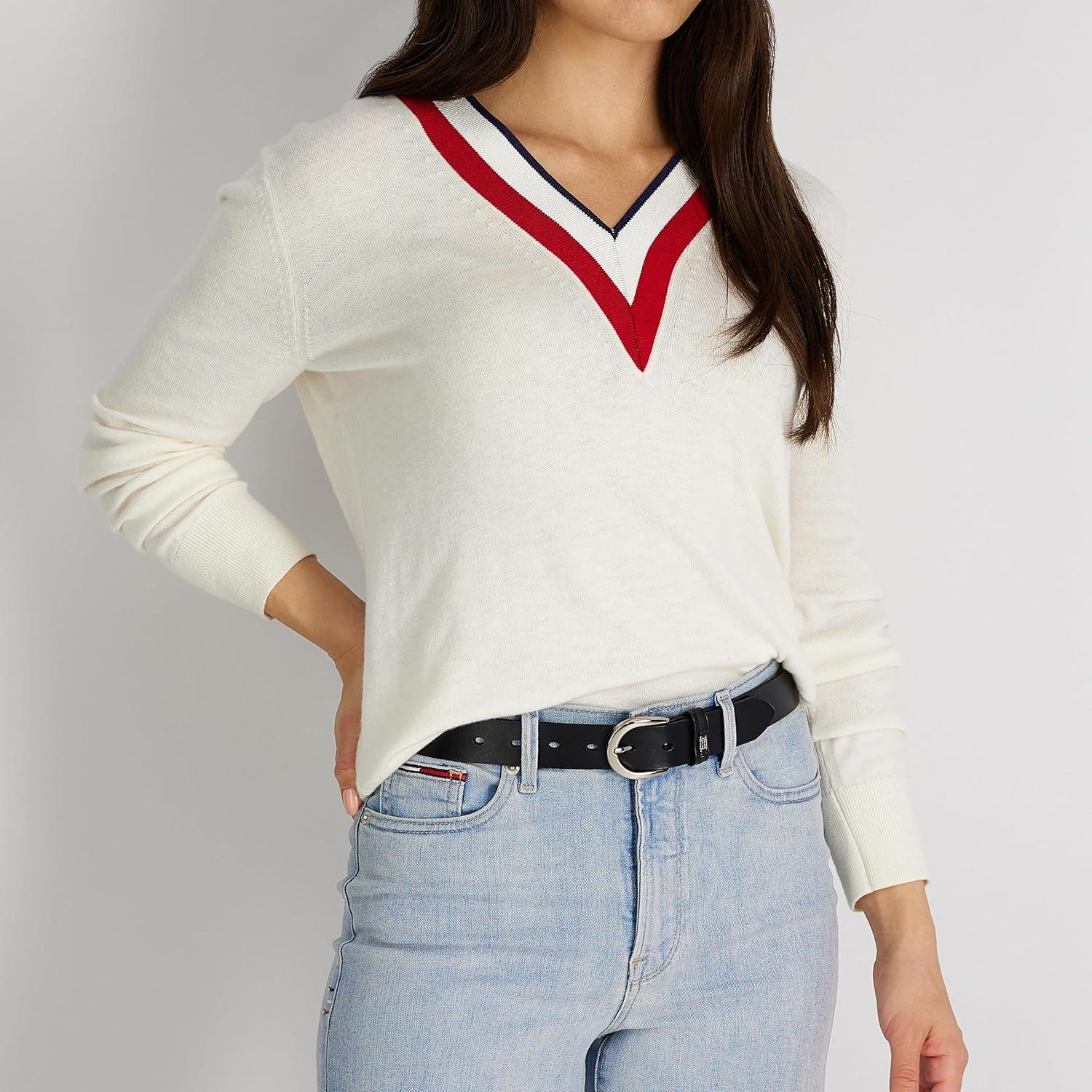 imageTommy Hilfiger Womens TH Ornament Logo Casual Leather Belt for Jeans Trousers and DressesBlack