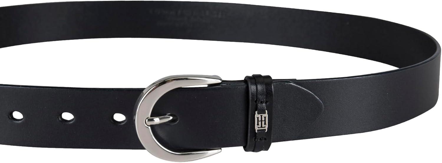 imageTommy Hilfiger Womens TH Ornament Logo Casual Leather Belt for Jeans Trousers and DressesBlack